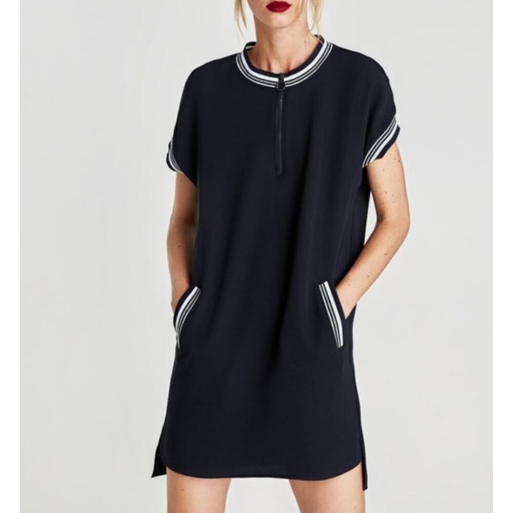 Peace of Cloth Black & White Quarter Zip Shift Dress Women's XS
